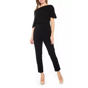 Alexia Admor Women Black Jersey Draped Cocktail One-Shoulder Jumpsuit Size XS